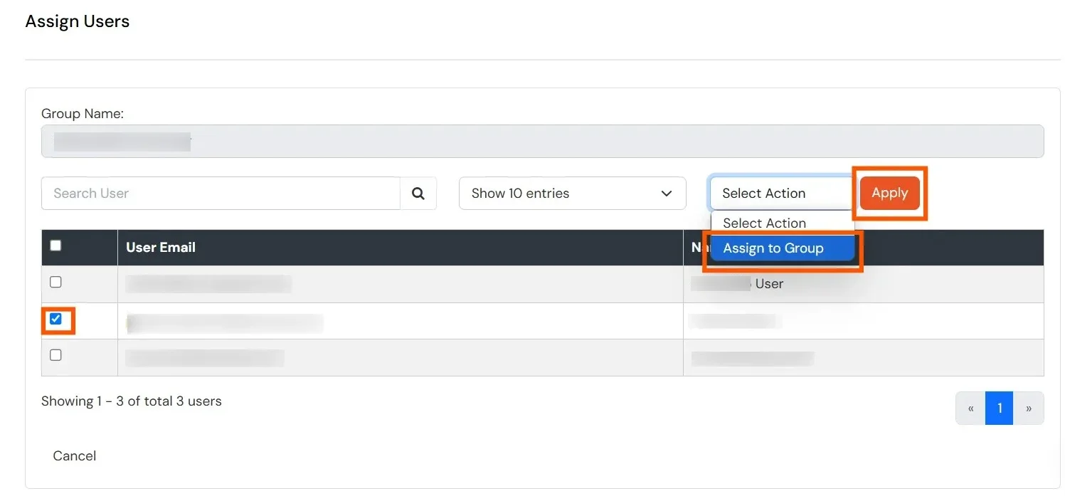 Selecting users and assigning them to provisioning group