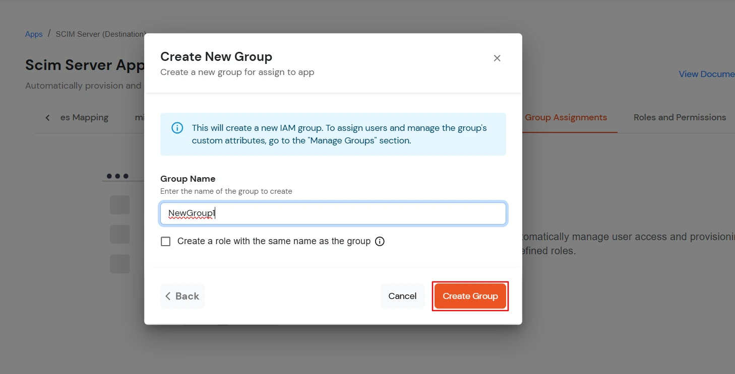 miniOrange Identity Platform Admin Handbook: Click Create New Group