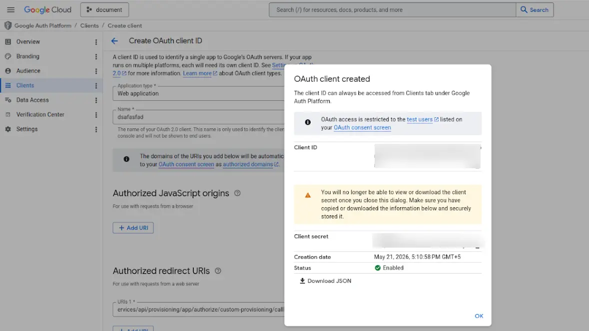 Google Apps Provisioning : client id client secret
