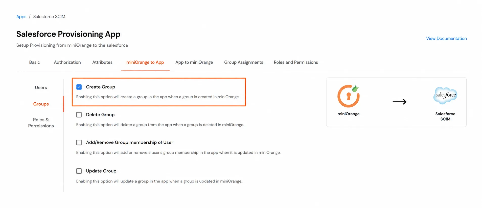 Salesforce Apps Provisioning : Create group options