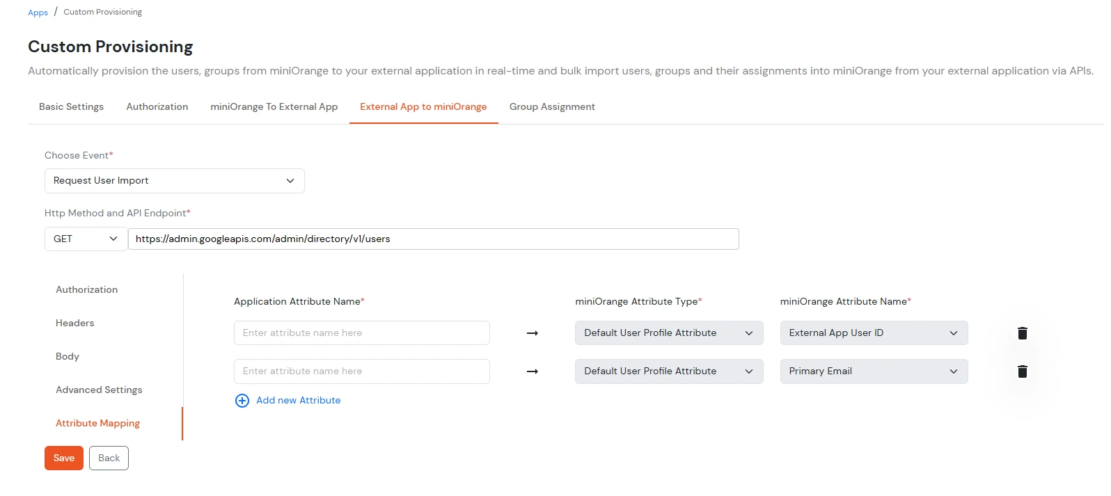 Map External App Identifier attribute from API response - import users