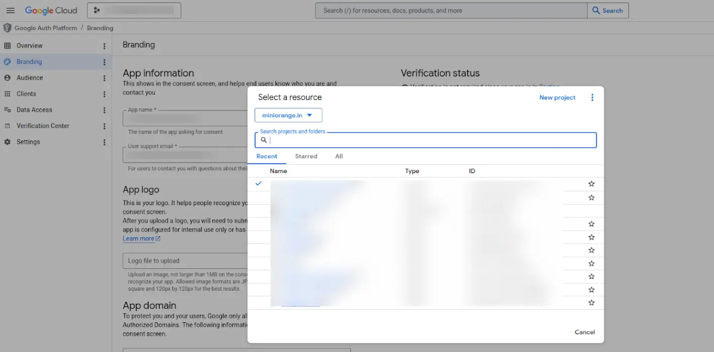 Google Apps Provisioning : google cloud project selection