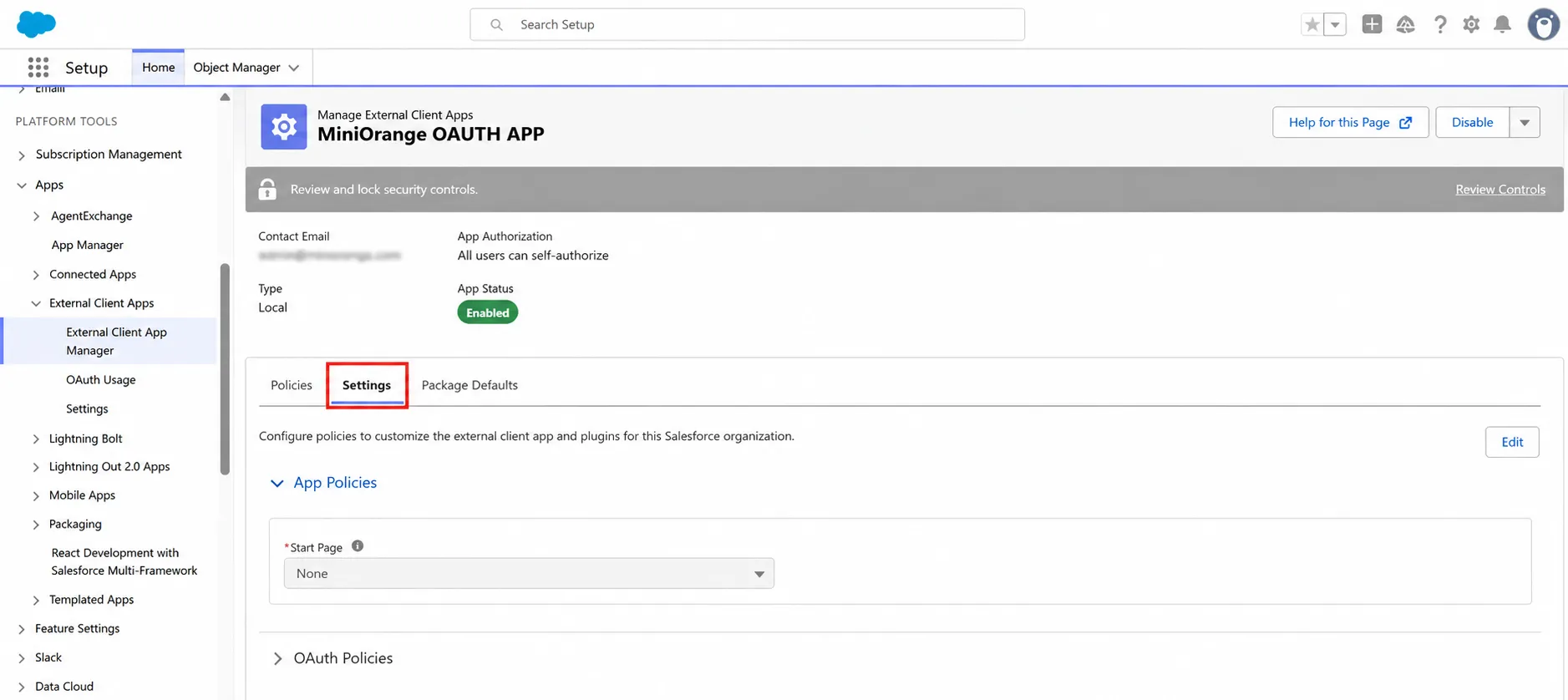 Salesforce Apps Provisioning : Miniorange OAuth app settings