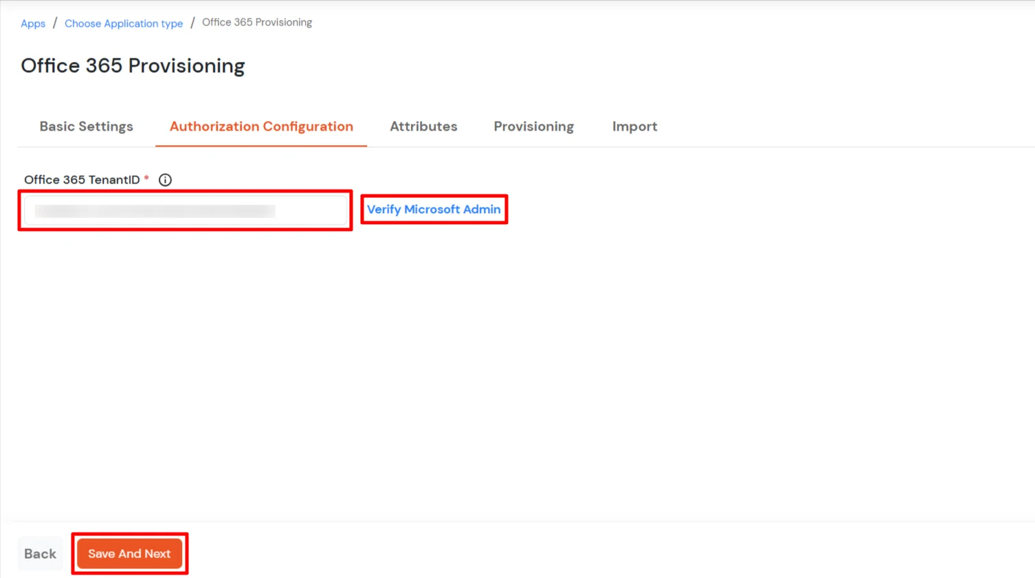 Authorization configuration for Office 365 Tenant ID verification