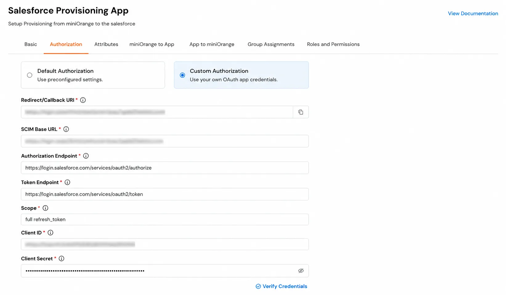 Salesforce Apps Provisioning : Custom credentials