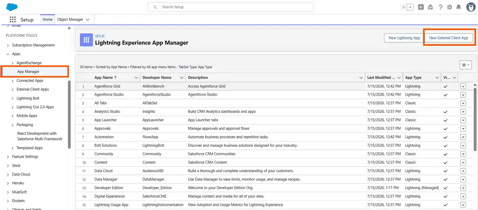 Salesforce Apps Provisioning : Click external client app