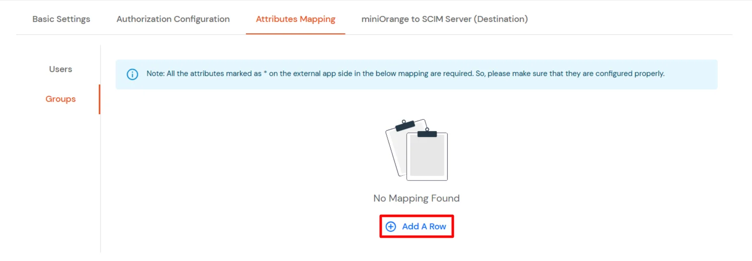 miniOrange Identity Platform Admin Handbook: SCIM Provisioning Switch to Group tab, click on Add A Row link