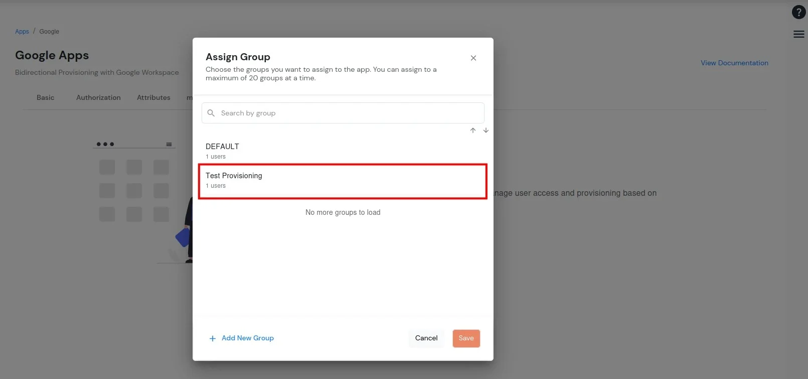 Google Apps Provisioning : Select groups