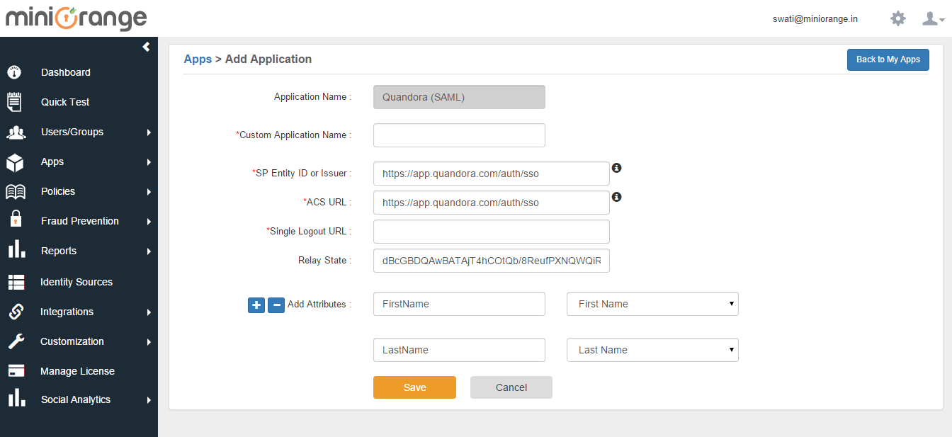 quandora sso configuration step 2