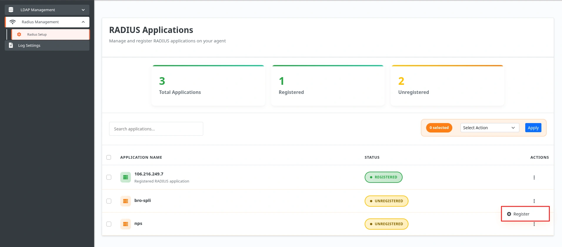 Configure Radius Proxy: Register Apps