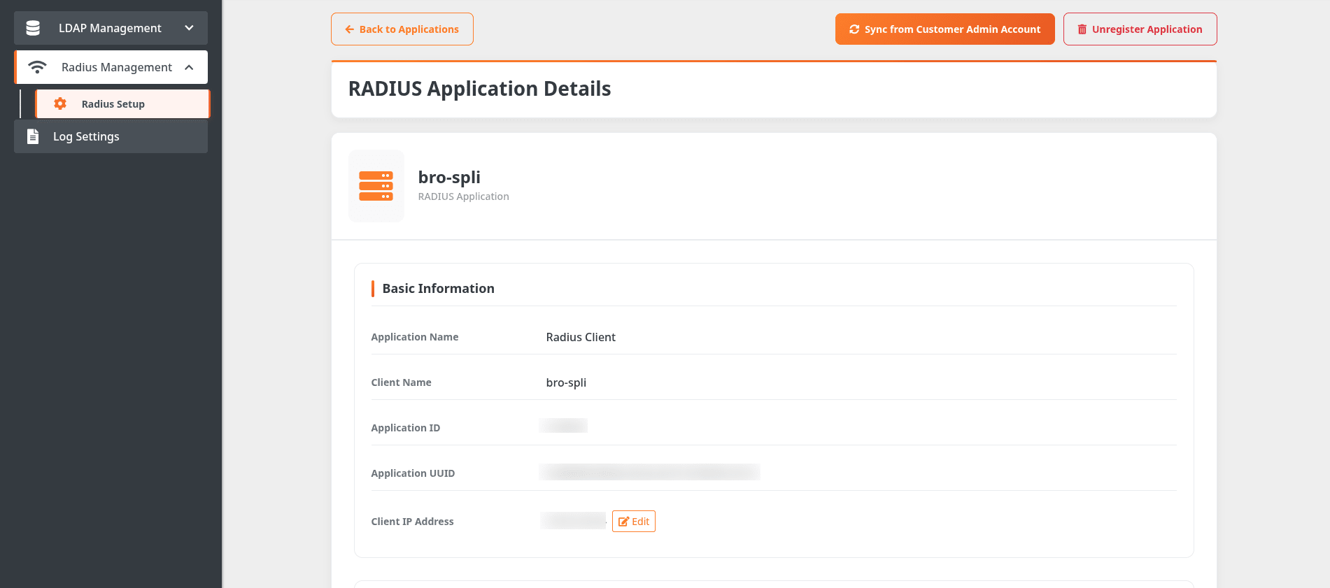 Configure Radius Proxy: View Application Details