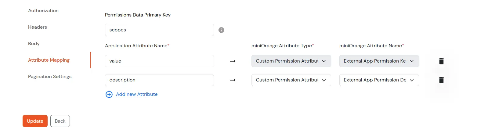 Roles and Permissions APIs: Select Application Attribute name Under Attribute Mapping