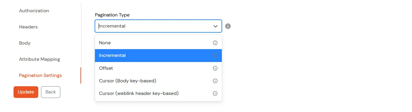 Roles and Permissions APIs: Select Pagination Settings