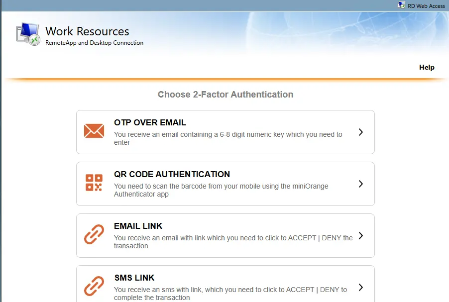 Choose 2FA Option for RD Web