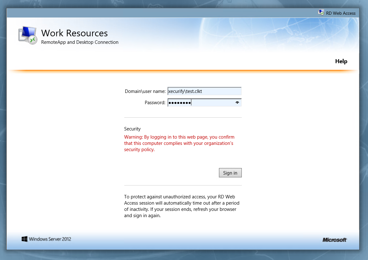 Test the RDWeb Login
