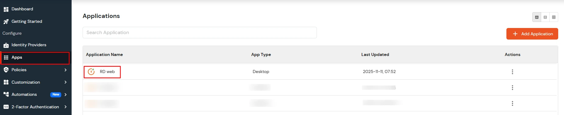 Copy API application name to setup 2FA