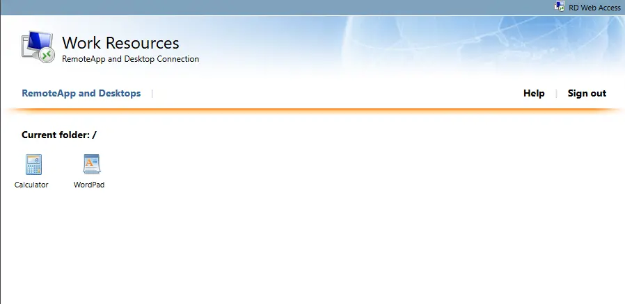 Successful Login RD Web