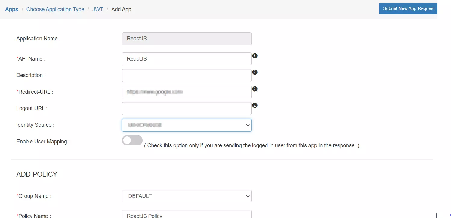 React Single Sign-On SSO configuration details