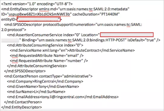 Note SP endpoints - RingCentral SSO