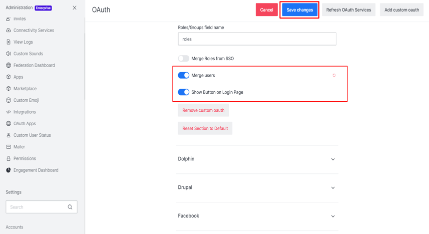 Single Sign-On (sso)for Rocket.Chat switch toggle