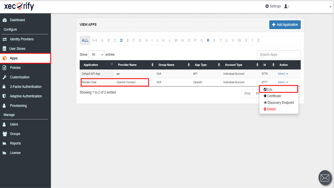 Single Sign-On (sso)for Rocket.Chat edit application