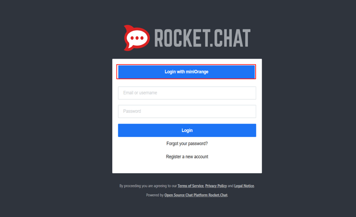 Single Sign-On (sso)for Rocket.Chat login panel with miniorange idp button
