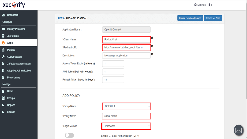 Single Sign-On (sso)for Rocket.Chat add application