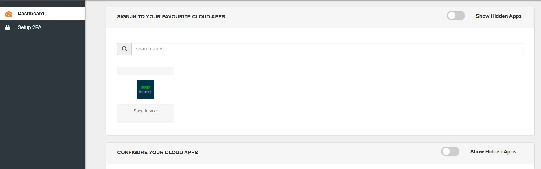 Sage Intacct Single Sign-On (SSO) manage apps