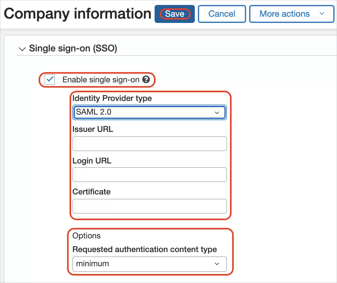 Sage Intacct Single Sign-On (sso): Enable SSO