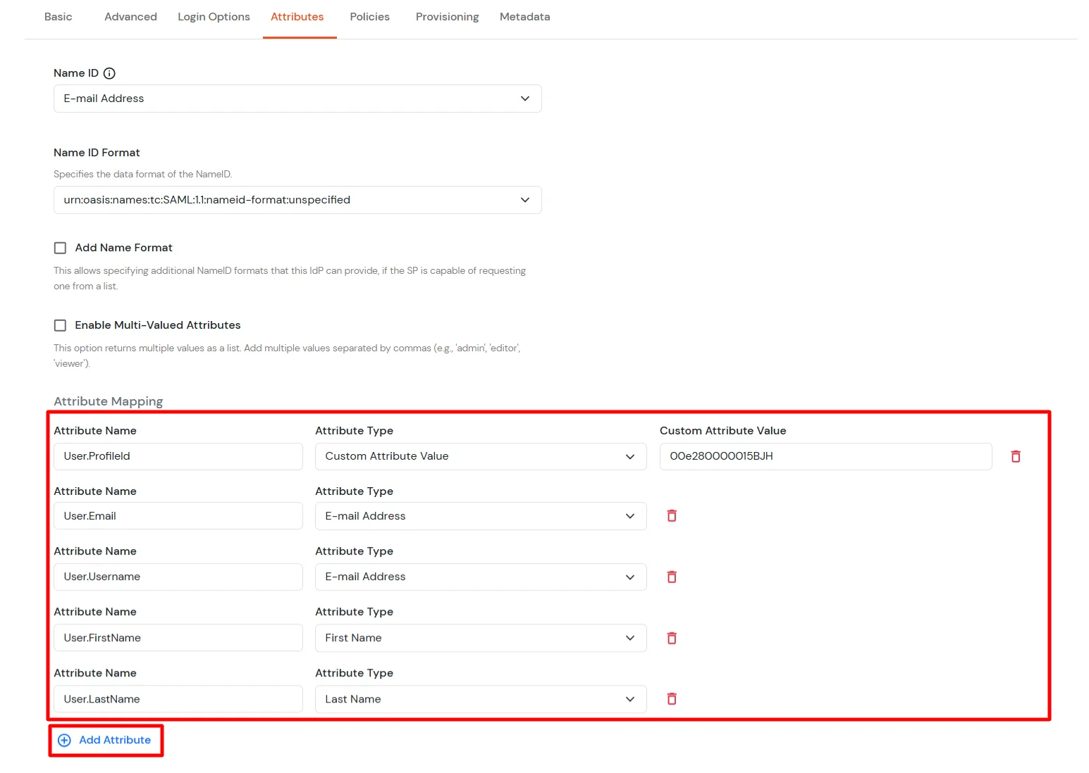 Salesforce SSO Add Attribute and save it