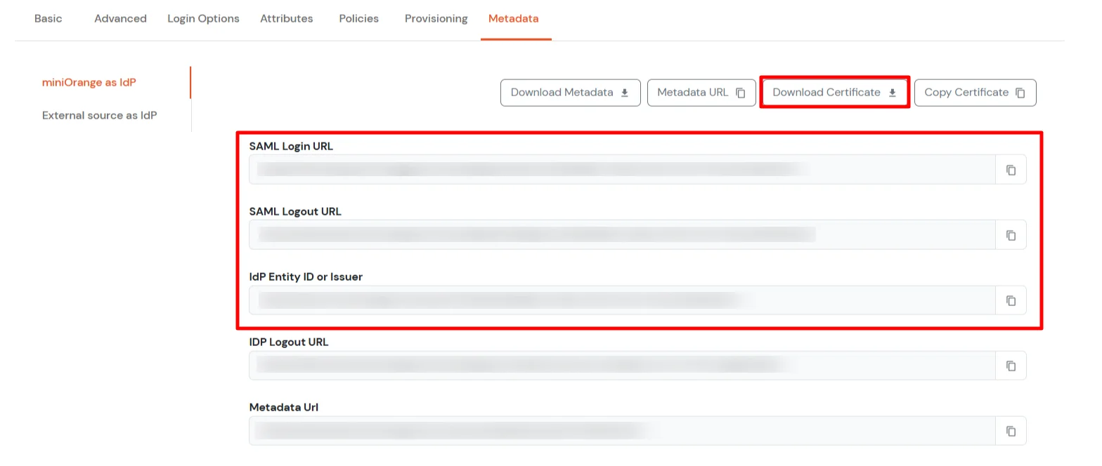 Configure Salesforce SSO: Keep IdP Metadata details