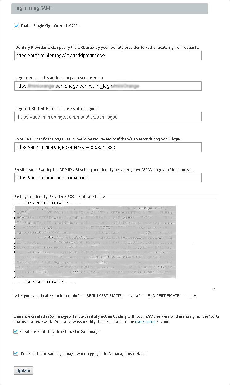 enter saml details