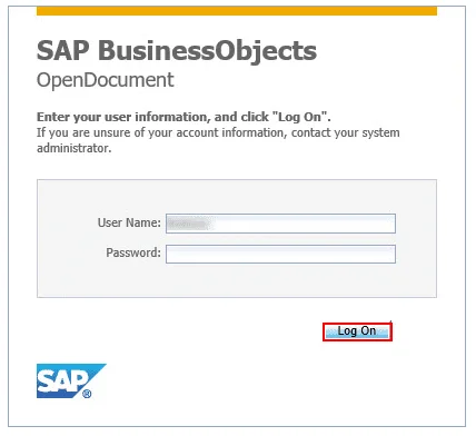 SAP BusinessObjects Single Sign-On (sso) user login page
