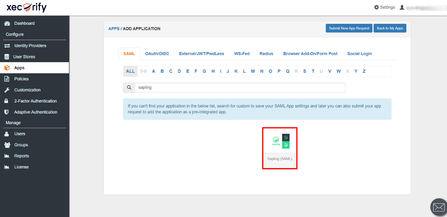 sapling saml sso app configure