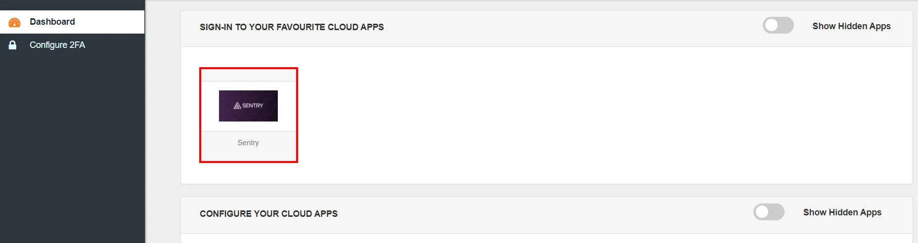 Sentry Single Sign-On (SSO) manage apps
