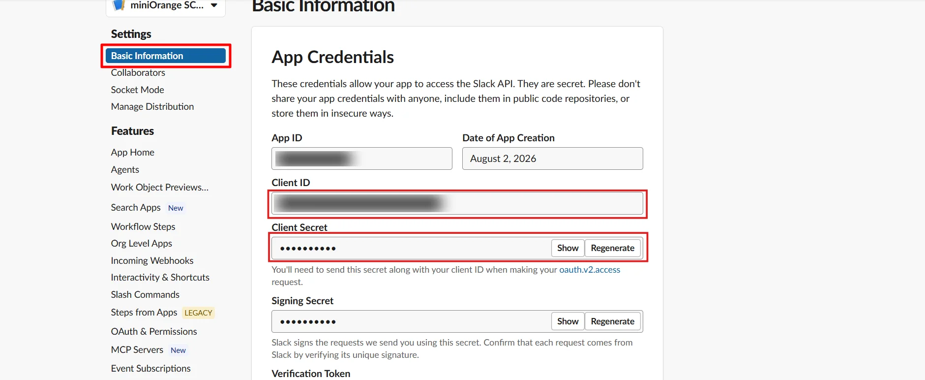 Slack SCIM Provisioning setup - copy client ID and client secret for custom authorization