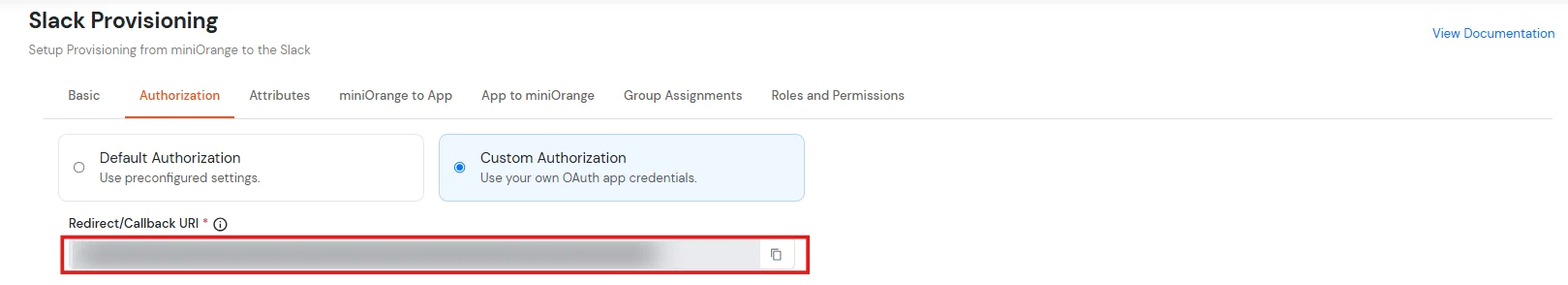 Slack SCIM Provisioning setup - copy redirect URL for custom authorization