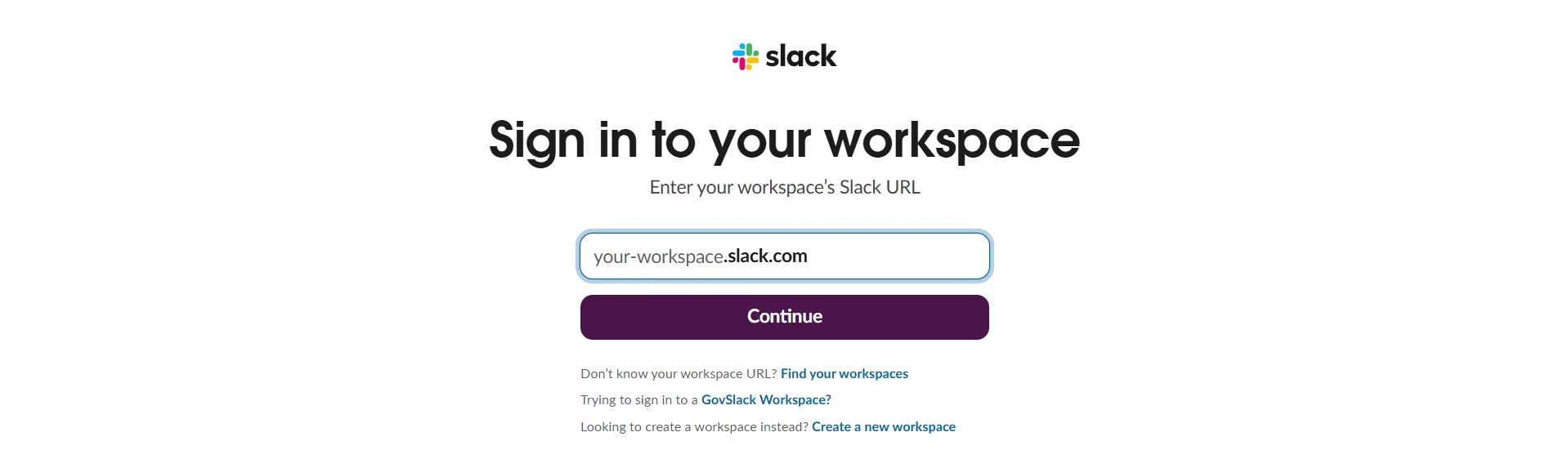 Slack SCIM Provisioning setup - enter Slack workspace URL for authorization