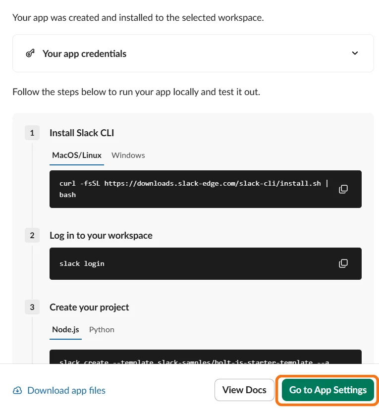 Slack SCIM Provisioning setup - go to app settings for custom authorization