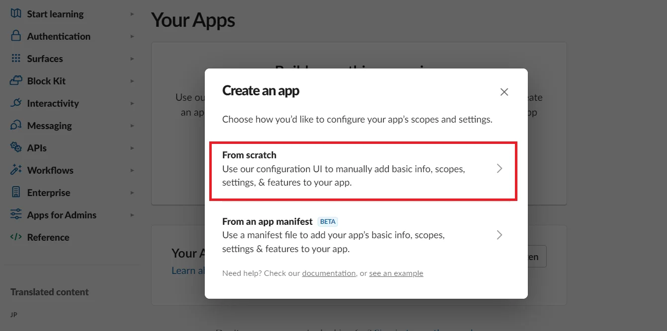 Slack as IDP: Configure your app's scopes and settings
