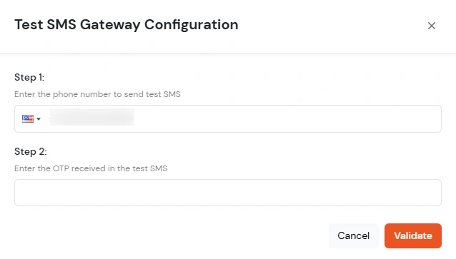 Enter otp sms validation step 2