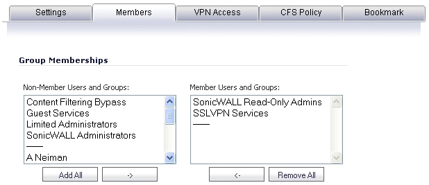 SonicWall SSL VPN 2FA: add memebers in user local group