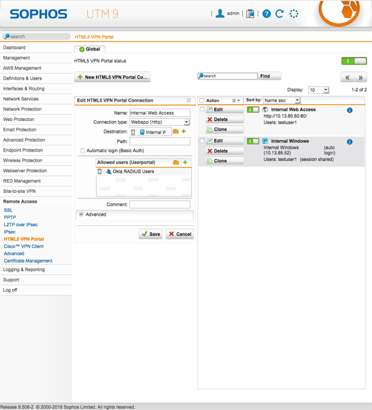 Two-Factor Authentication (2FA/MFA) for Sophos UTM VPN Client: Remote access group