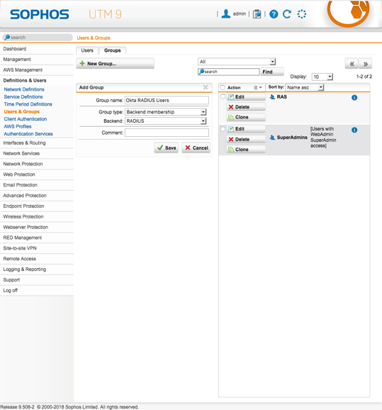 Sophos UTM Multi-Factor Authentication (MFA/2FA) : Users and groups