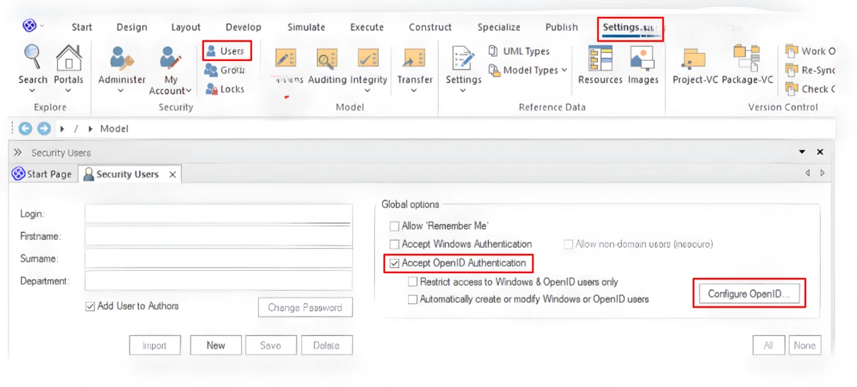 Single Sign-On (sso)for Sparx Systems Click Settings, Security and Users
