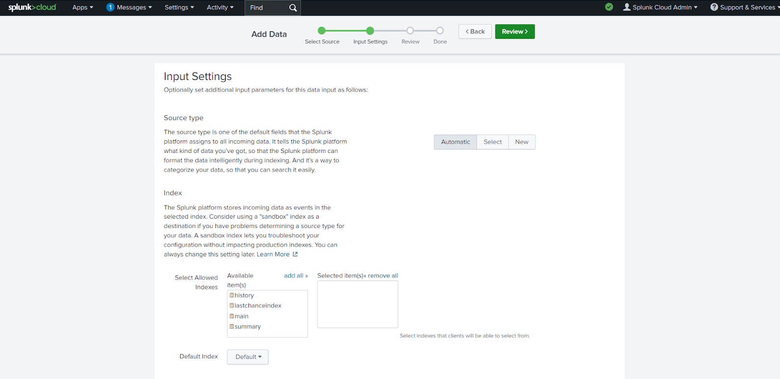 Splunk Single Sign-On (sso) Input Settings