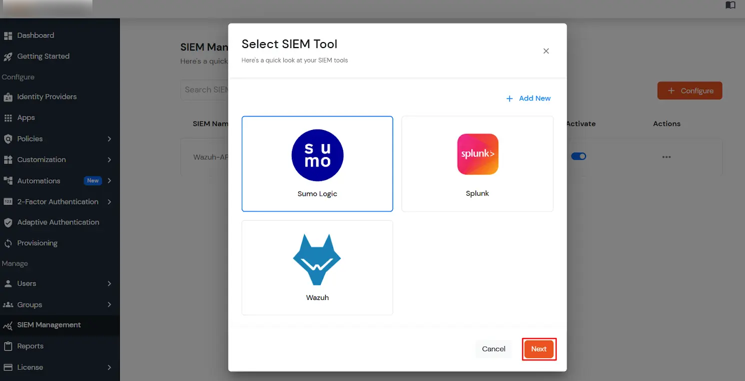 Select Sumo Logic SIEM 