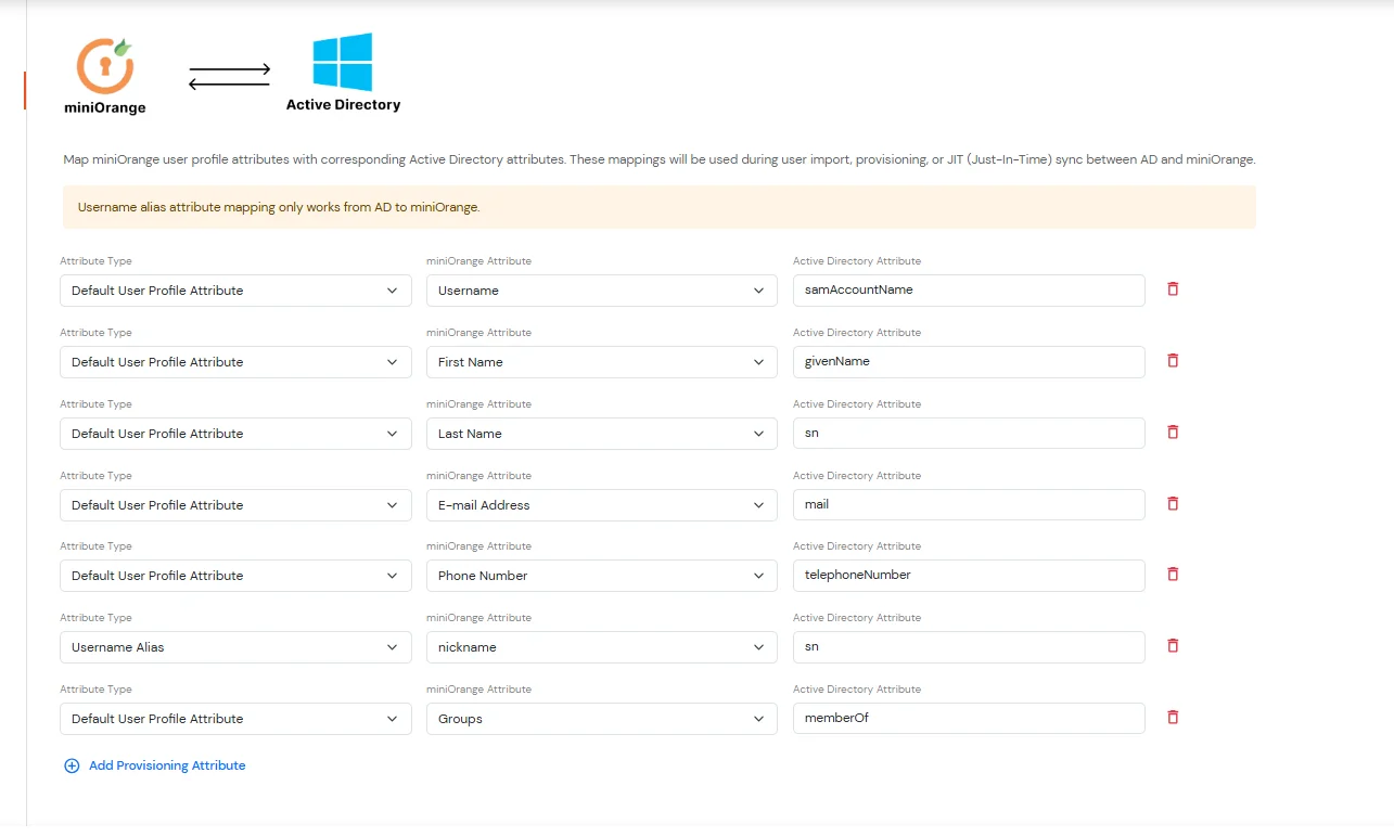 miniOrange Admin Handbook: Import Username Alias from Active Directory