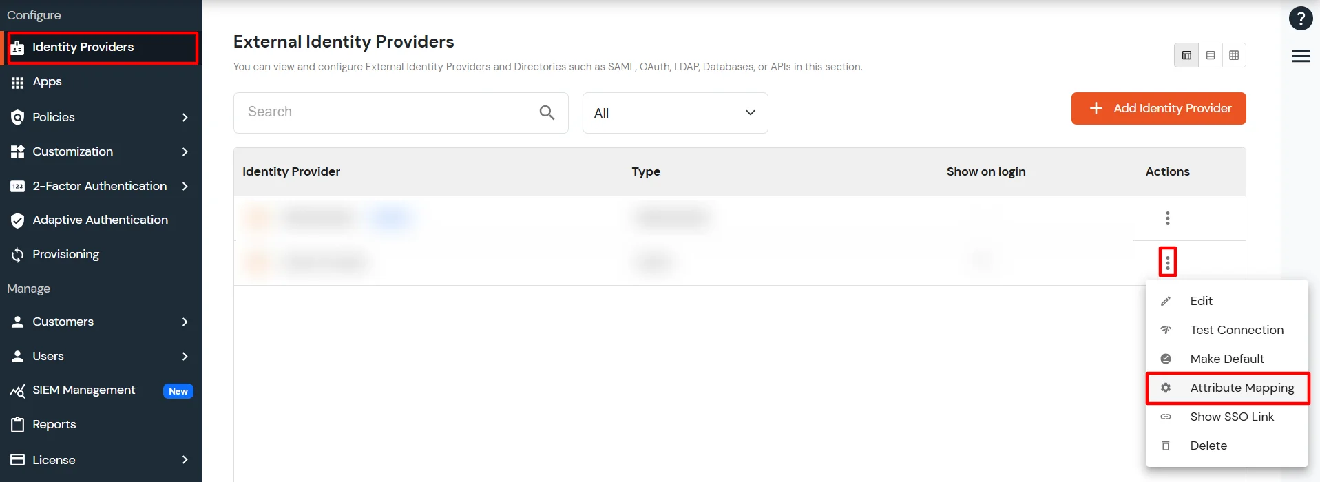 miniOrange Partner Portal Handbook: Click on Identity Providers then next to your IDP click on Attribute Mapping