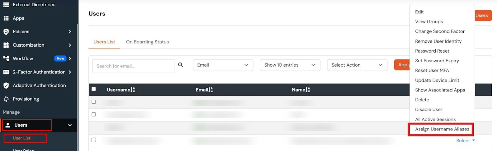 miniOrange Admin Handbook: User List